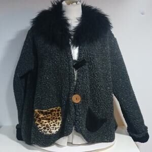Lee Andersen Fleece Jacket with Curly Lamb collar Art to Wear OSFM